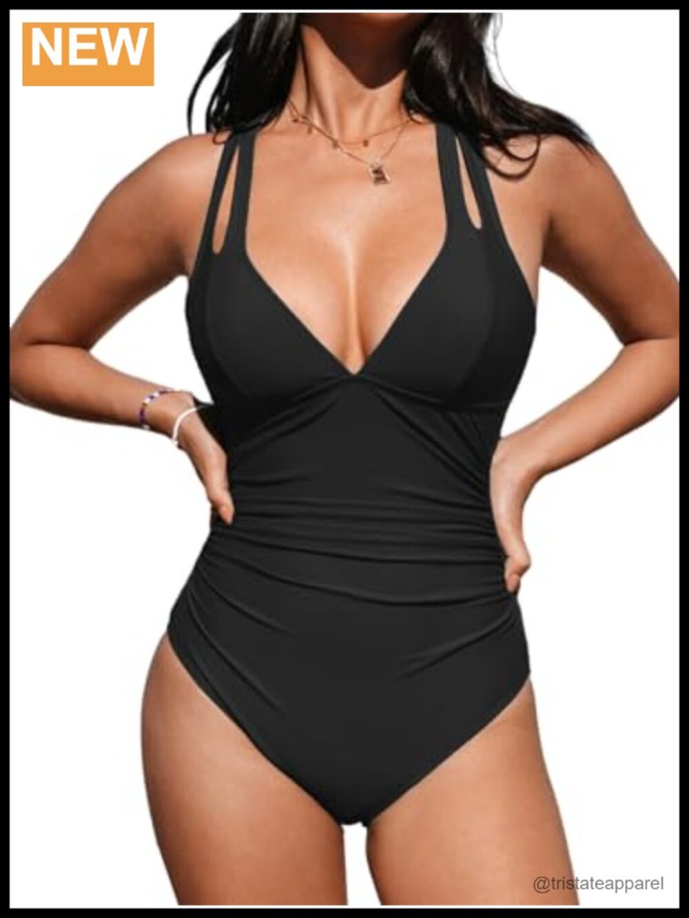 Women's Tummy Control One Piece Swimsuit Crossback V-Neck Open Back Fitted